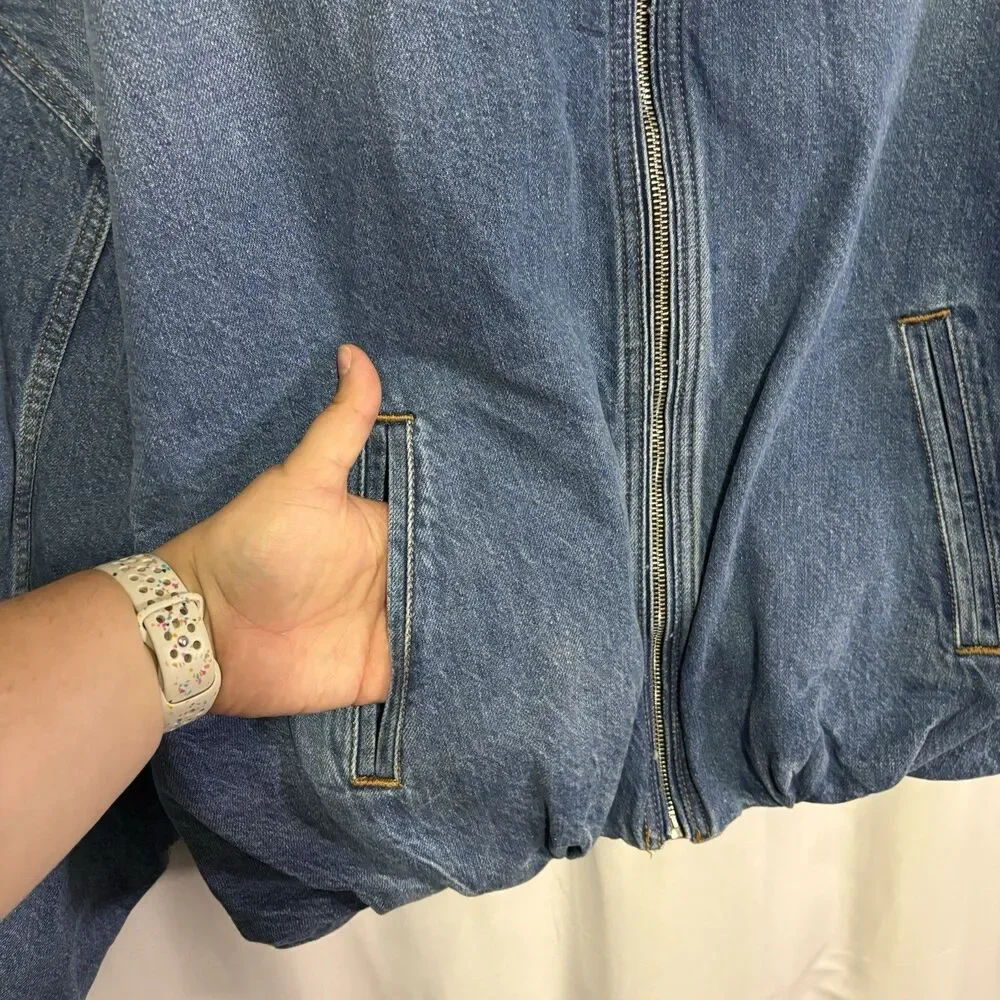 Maje Women’s Denim Bubble Hem Jacket Size 2 (US M) Blue Jean Zip Up NWT
